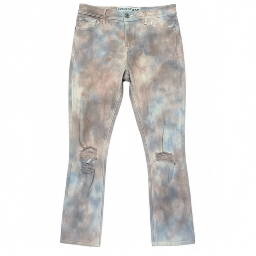 LAST CALL Express Gray Marble Tie Dye Boho Distress Crop Legging Mid Rise Size 8 - Picture 2 of 13